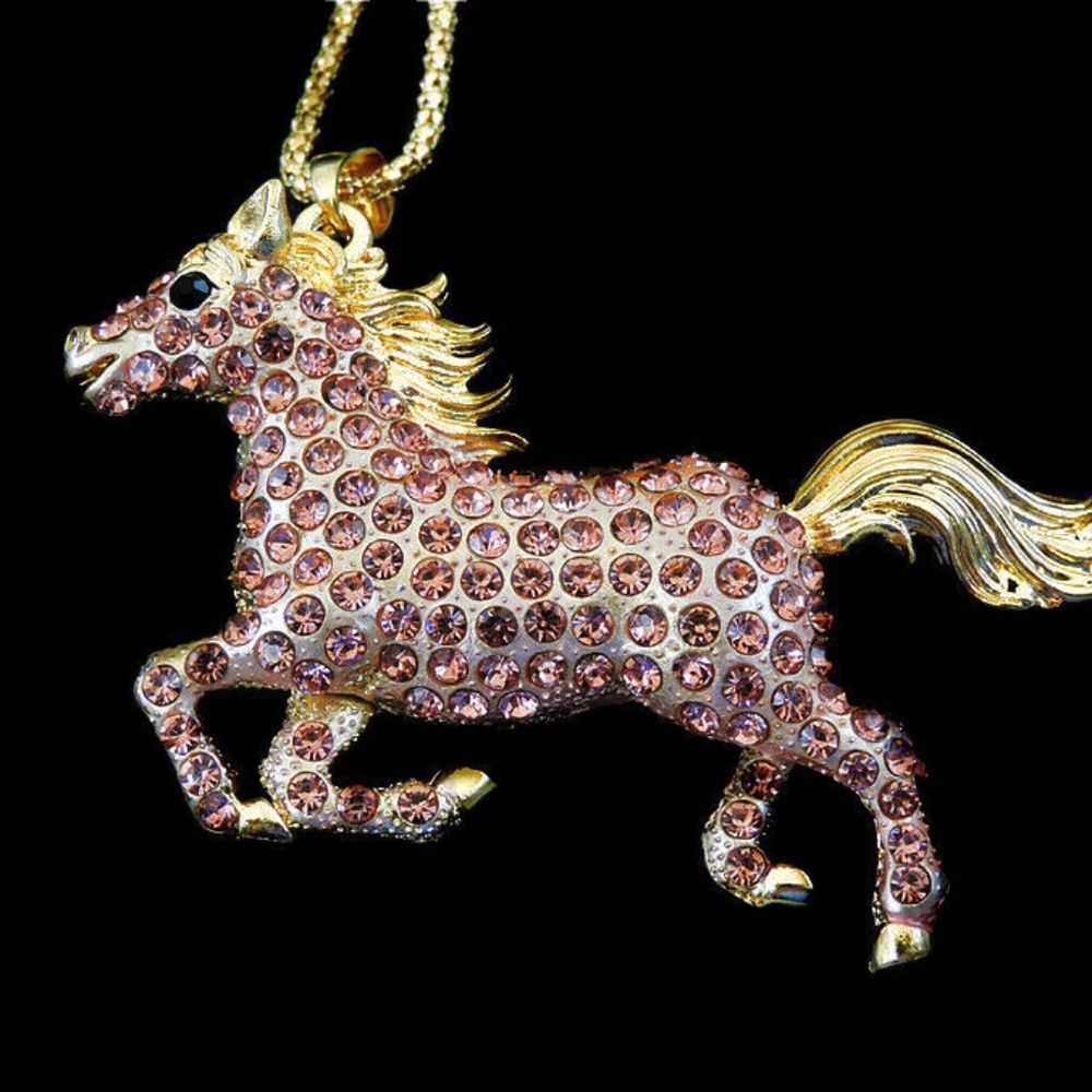 Statement Pink & Gold Horse Pendant NWT-